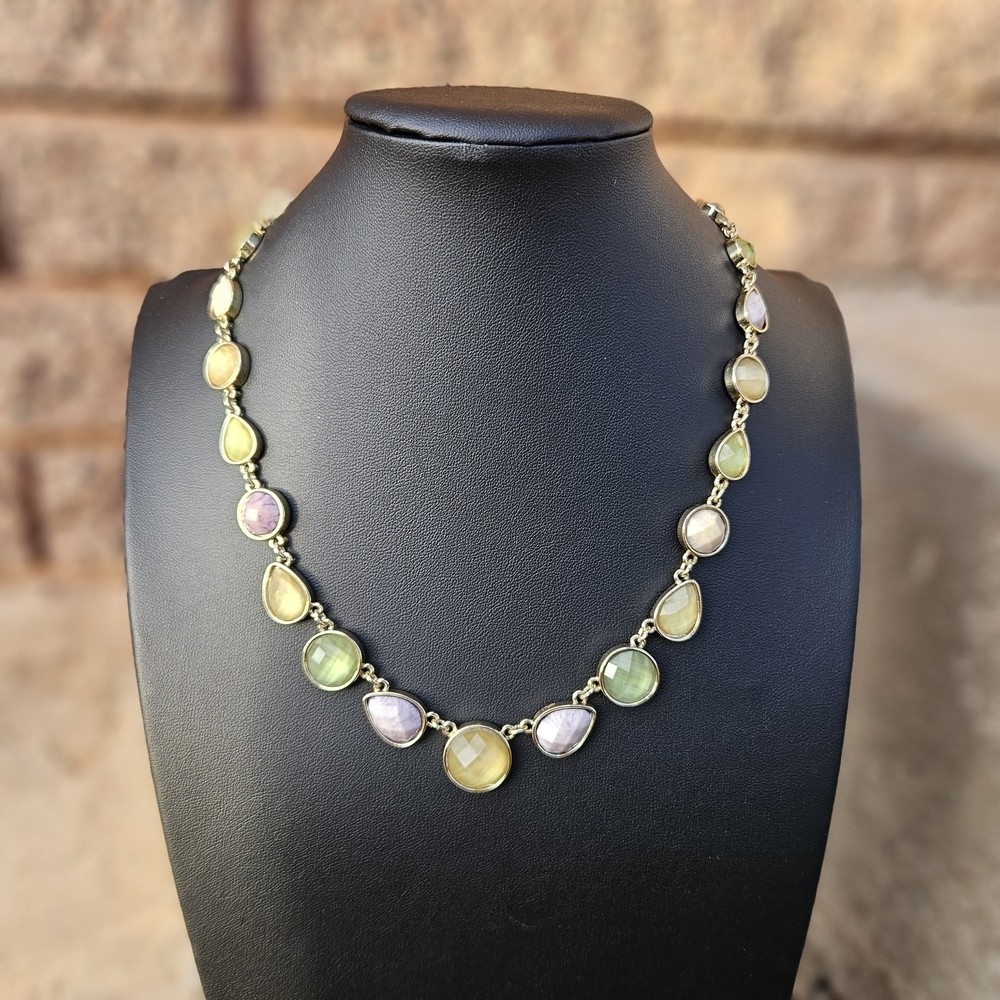 Napier Vintage Gold Pastel Green Purple Yellow Necklace Faceted Gems Spring